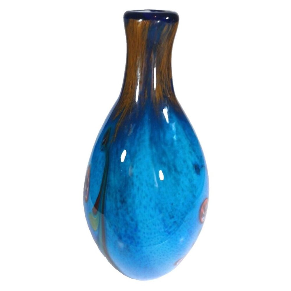 Vintage Murano Millefiori Colorful Bottleneck Art Glass Vase 13.5” X 7" Peacock - Picture 15 of 15